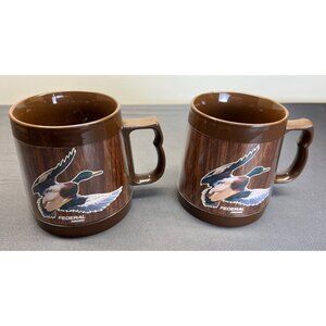 Vintage Federal Ammo Thermo-Serv Mugs Hunting Ducks Insulated Set 2